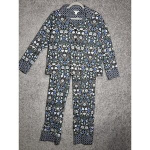 Vera Bradley Enchanted Woodland Pajama Set Women's Blue Floral Button M